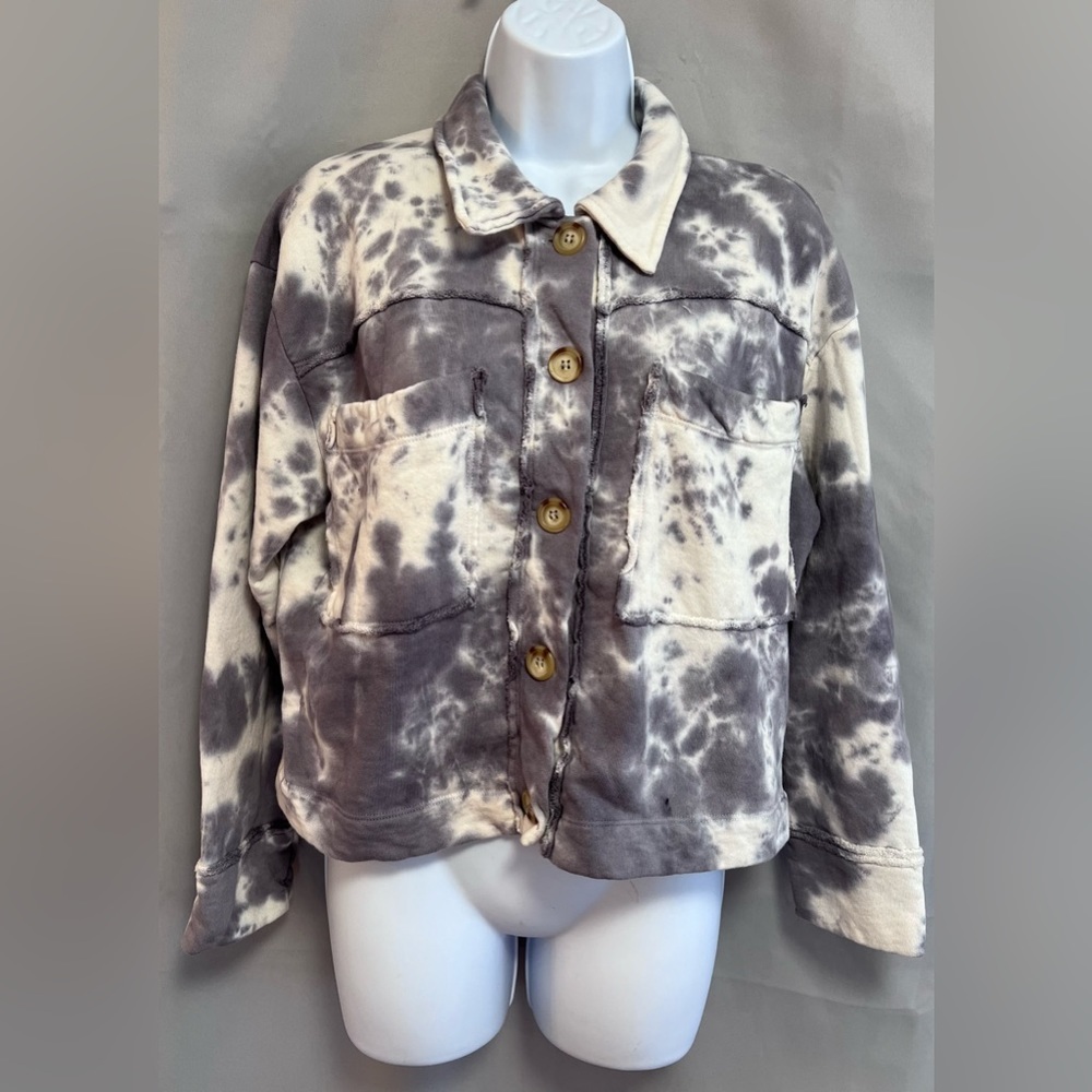 T.la Anthropologie NIKA Cropped Shirt jacket Gray Sz S‎ New NWT Tie Dye Cotton